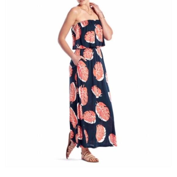 Lucky Brand Dresses & Skirts - 187. Lucky Brand Strapless Maxi Dress - Small - Navy Blue/Orange - Boho Chic